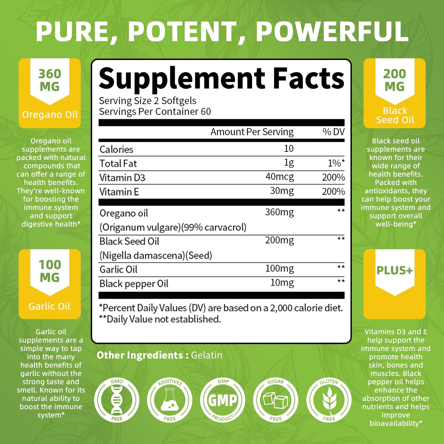 The Ingredient label of Lukaree Organic Oregano Oil Capsules