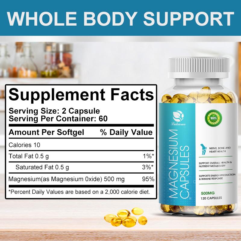 LUKAREE Magnesium Capsules, Bone and Muscle Health, Whole Body Support, 500 Mg