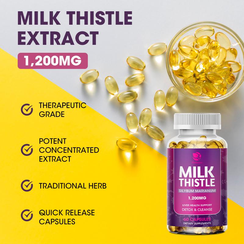 Milk Thistle Silymarin 4:1 Extract 1000mg for Liver Health Lower blood lipids and protect cardiovascular glutathione