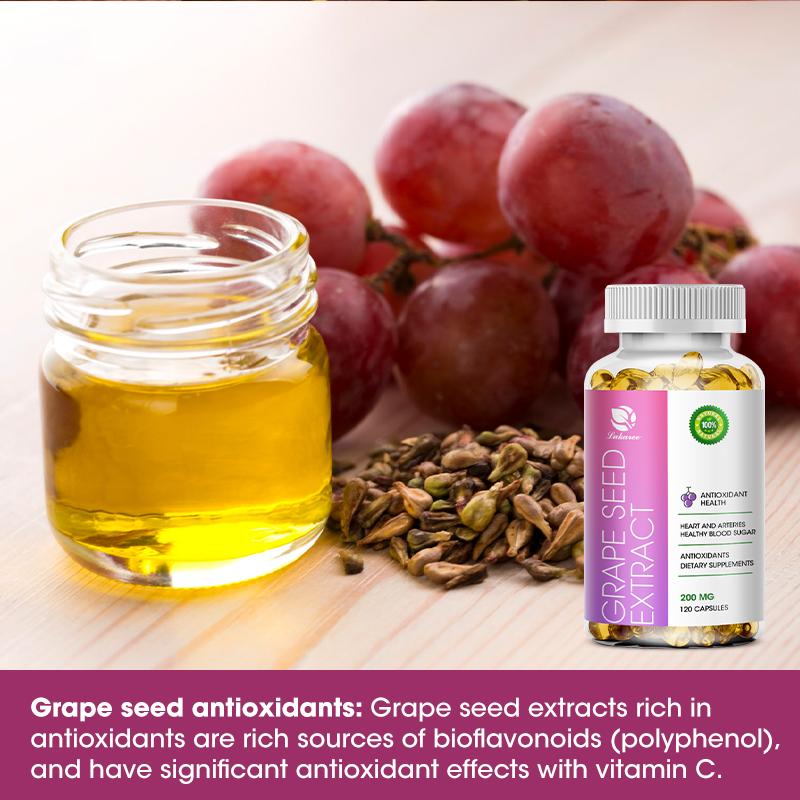 Grape Seed Extract Capsules 200mg with Vitamin C & Iron Anti-oxidation & Anti-aging, Whitening and Freckle Removal, Enhancing Immunity, Anti-allergic