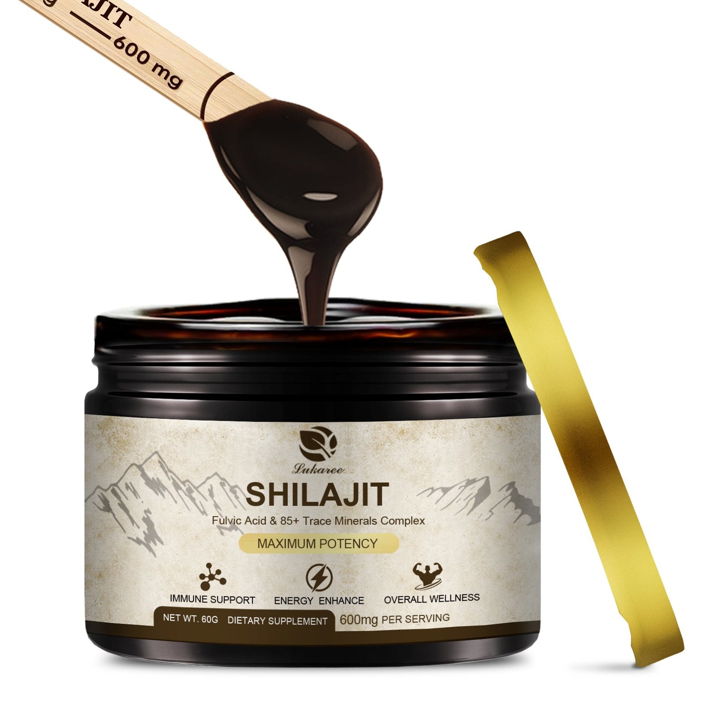 600 Mg Himalayan Shilajit Resin, Shilajit Pure Himalayan Organic, Shilajit Supplement with Purity, High Dosage & Potency for Energy, Strength & Immunity, Men & Women, 60 Grams, 100 Serving