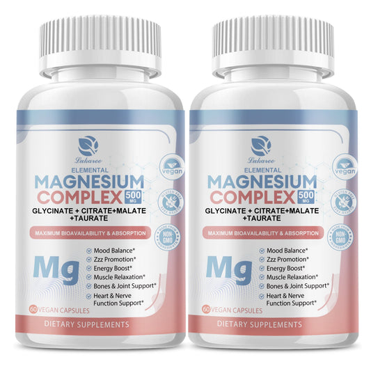 Magnesium Complex Supplement 500mg - High Absorption Chelated Magnesium Glycinate, Malate, Taurate, Citrate & Herbal Extracts - 120 Vegan Non-GMO Capsules for Balanced Wellness and Relaxation - Lukaree