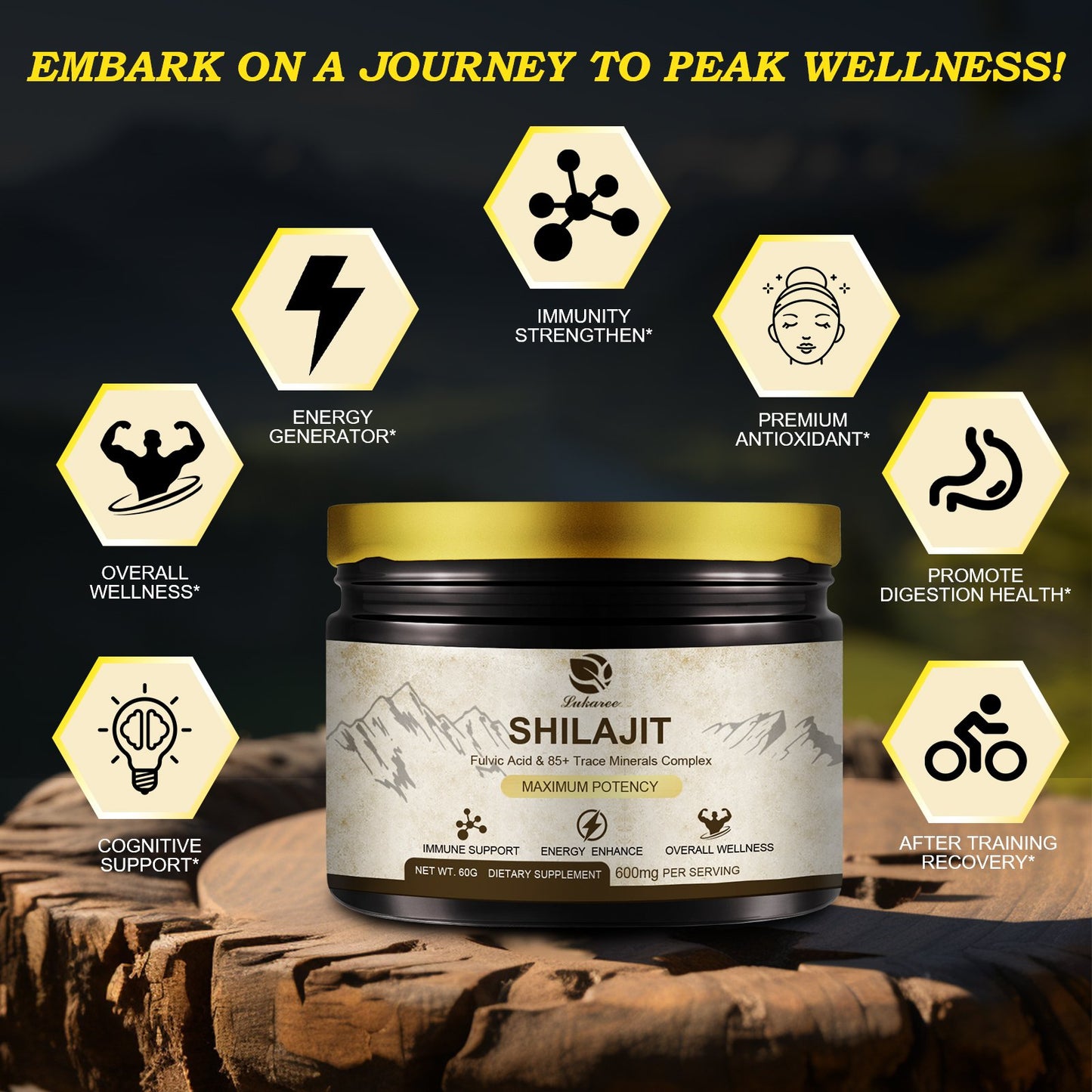 600 Mg Himalayan Shilajit Resin, Shilajit Pure Himalayan Organic, Shilajit Supplement with Purity, High Dosage & Potency for Energy, Strength & Immunity, Men & Women, 60 Grams, 100 Serving