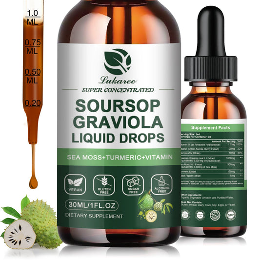 Lukaree Soursop Graviola Liquid Drops 1 fl oz with Sea Moss for Cellular Regeneration, Immune, Liver, Sleep & Antioxidant Support