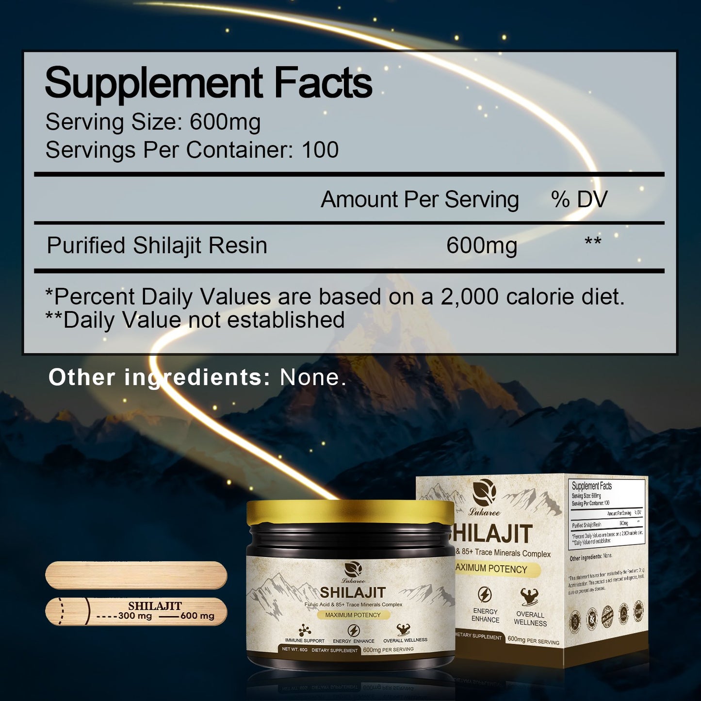 600 Mg Himalayan Shilajit Resin, Shilajit Pure Himalayan Organic, Shilajit Supplement with Purity, High Dosage & Potency for Energy, Strength & Immunity, Men & Women, 60 Grams, 100 Serving