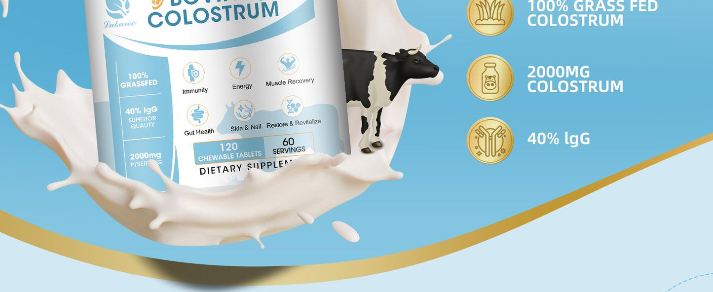 Lukaree Bovine Colostrum Tablets Chewable Supplement for Immune Support