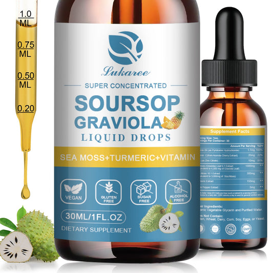 Soursop Graviola Extract Liquid Drop Plus Pure Botanical Sea Moss for Cell Support & Regeneration, Immunity, Liver, Zzz & Antioxidant - Pineapple Flavor