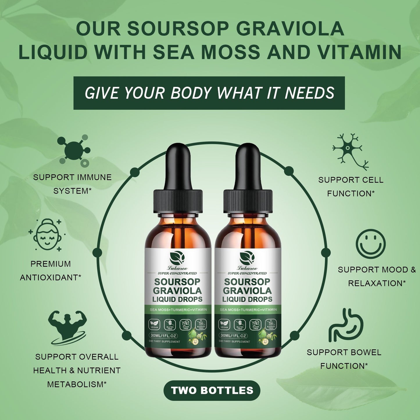 Lukaree Soursop Graviola Liquid Drops 1 fl oz with Sea Moss for Cellular Regeneration, Immune, Liver, Sleep & Antioxidant Support
