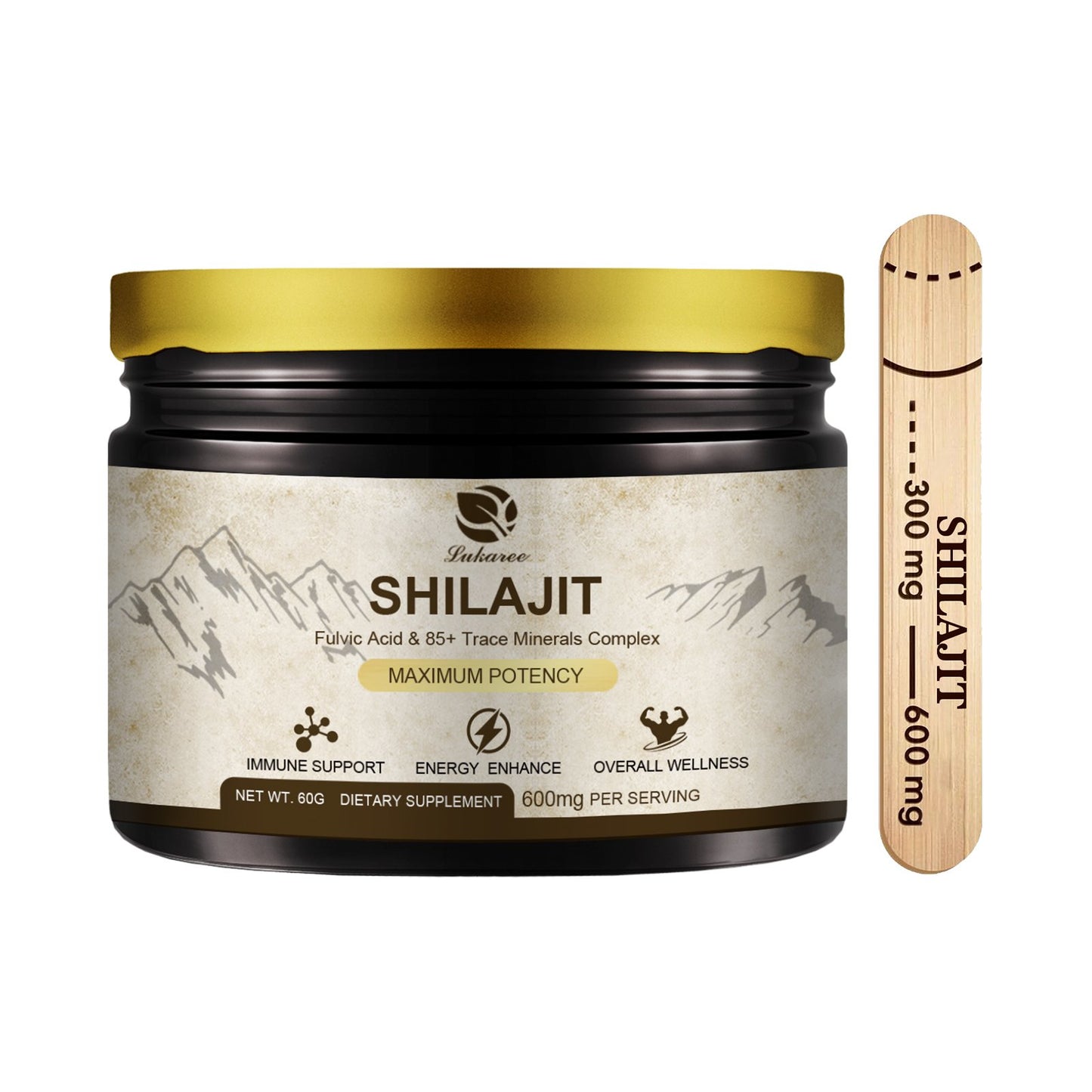 600 Mg Himalayan Shilajit Resin, Shilajit Pure Himalayan Organic, Shilajit Supplement with Purity, High Dosage & Potency for Energy, Strength & Immunity, Men & Women, 60 Grams, 100 Serving