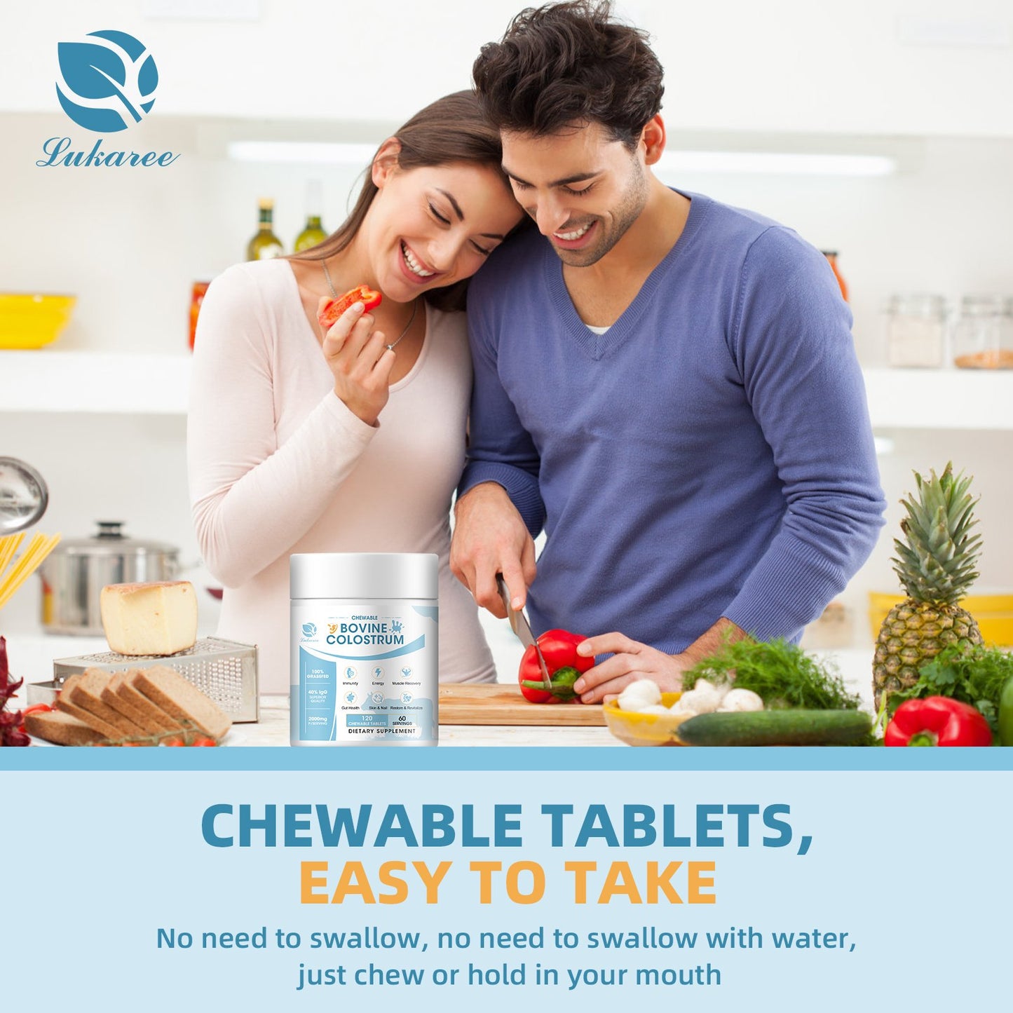 Lukaree Bovine Colostrum Tablets Chewable Supplement for Immune Support