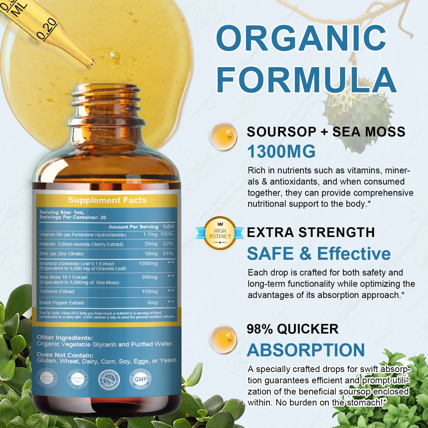 Soursop Graviola Extract Liquid Drop Plus Pure Botanical Sea Moss