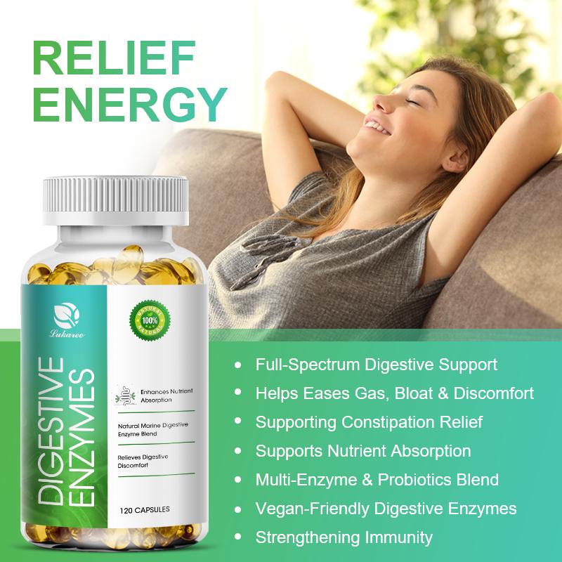 Digestive Enzyme Capsules Prebiotic & Probiotic Supplements Vegetarian Formula Better Digestion & Lactose Absorption