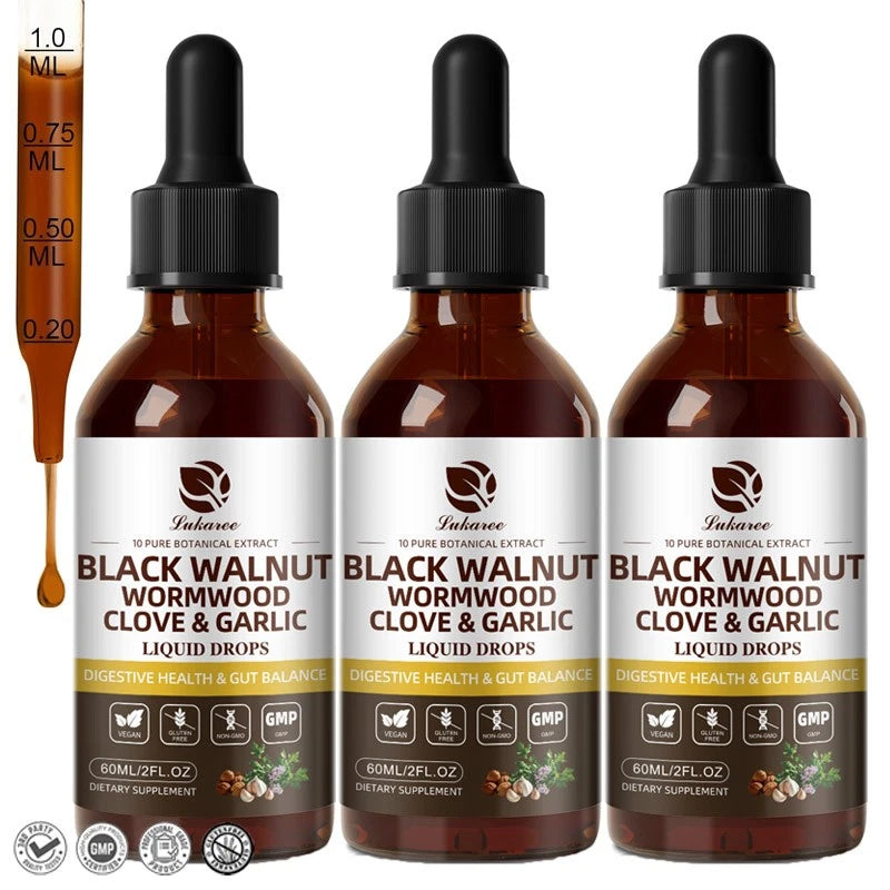 3 PACKS | Black Walnut Wormwood Tincture with Oregano Garlic & Berberine for Rapid Gut Cleanse & Digestive Health (98% Absorption)
