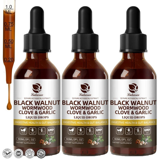 3 PACKS | Black Walnut Wormwood Tincture with Oregano Garlic & Berberine for Rapid Gut Cleanse & Digestive Health (98% Absorption)