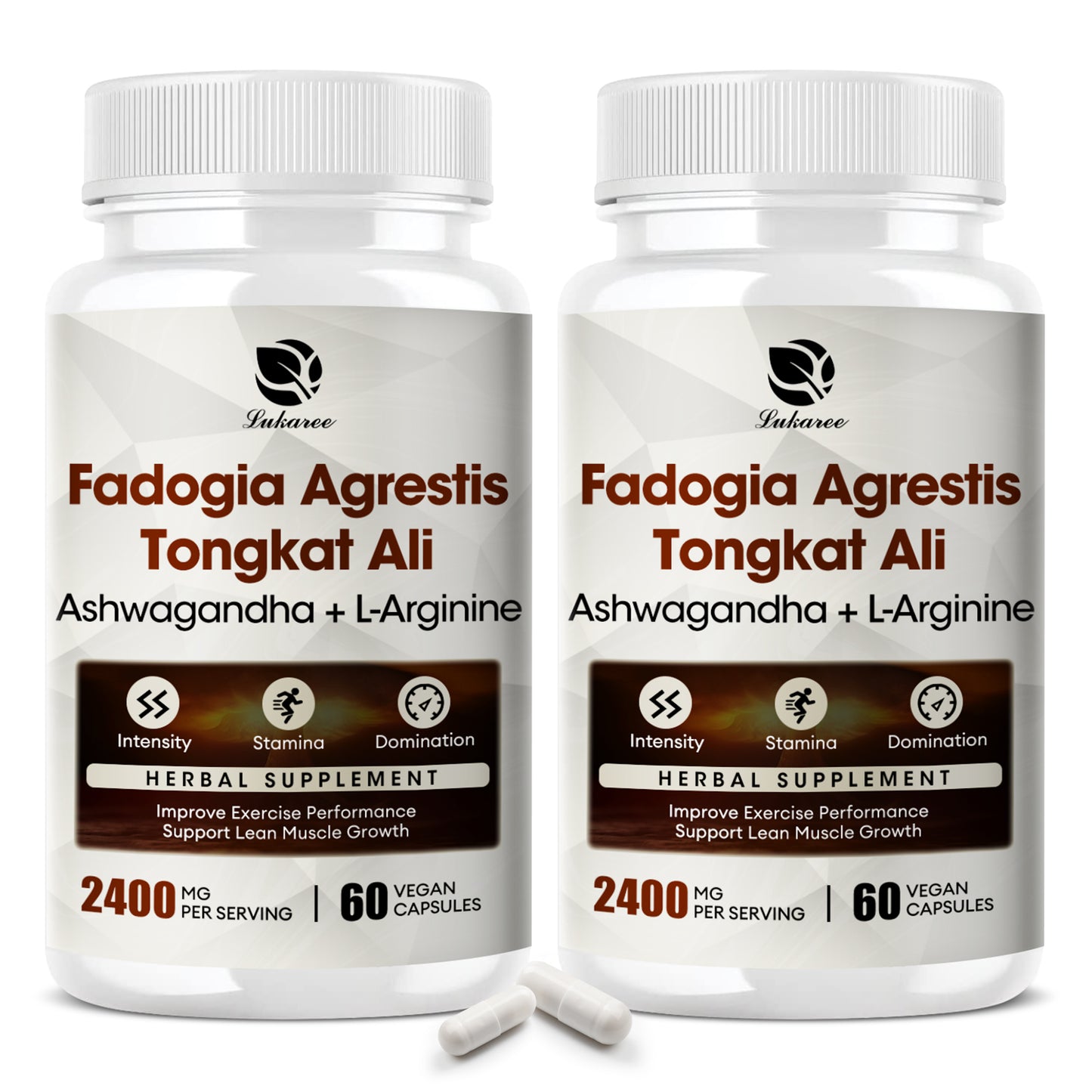 Lukaree 2400mg Fadogia Agrestis & Tongkat Ali with Ashwagandha, L-Arginine and Zinc, Support Energy and Endurance for Fitness and Sport, Gluten Free, Non-GMO, 120 Veg Caps, 40 Servings
