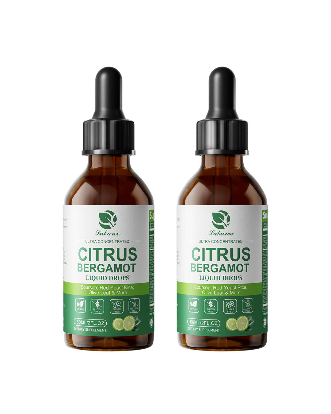 2-Pack Citrus Bergamot Liquid Drops with Soursop, Red Yeast Rice, Garlic & Olive Leaf – 6-Herb High-Absorption