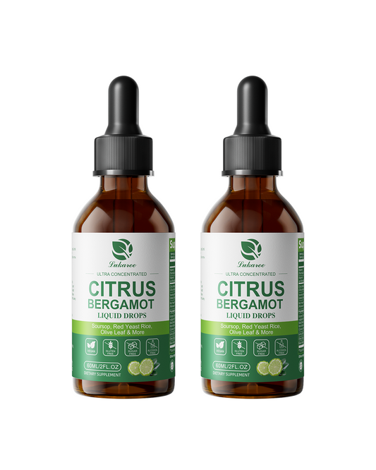 2-Pack Citrus Bergamot Liquid Drops with Soursop, Red Yeast Rice, Garlic & Olive Leaf – 6-Herb High-Absorption