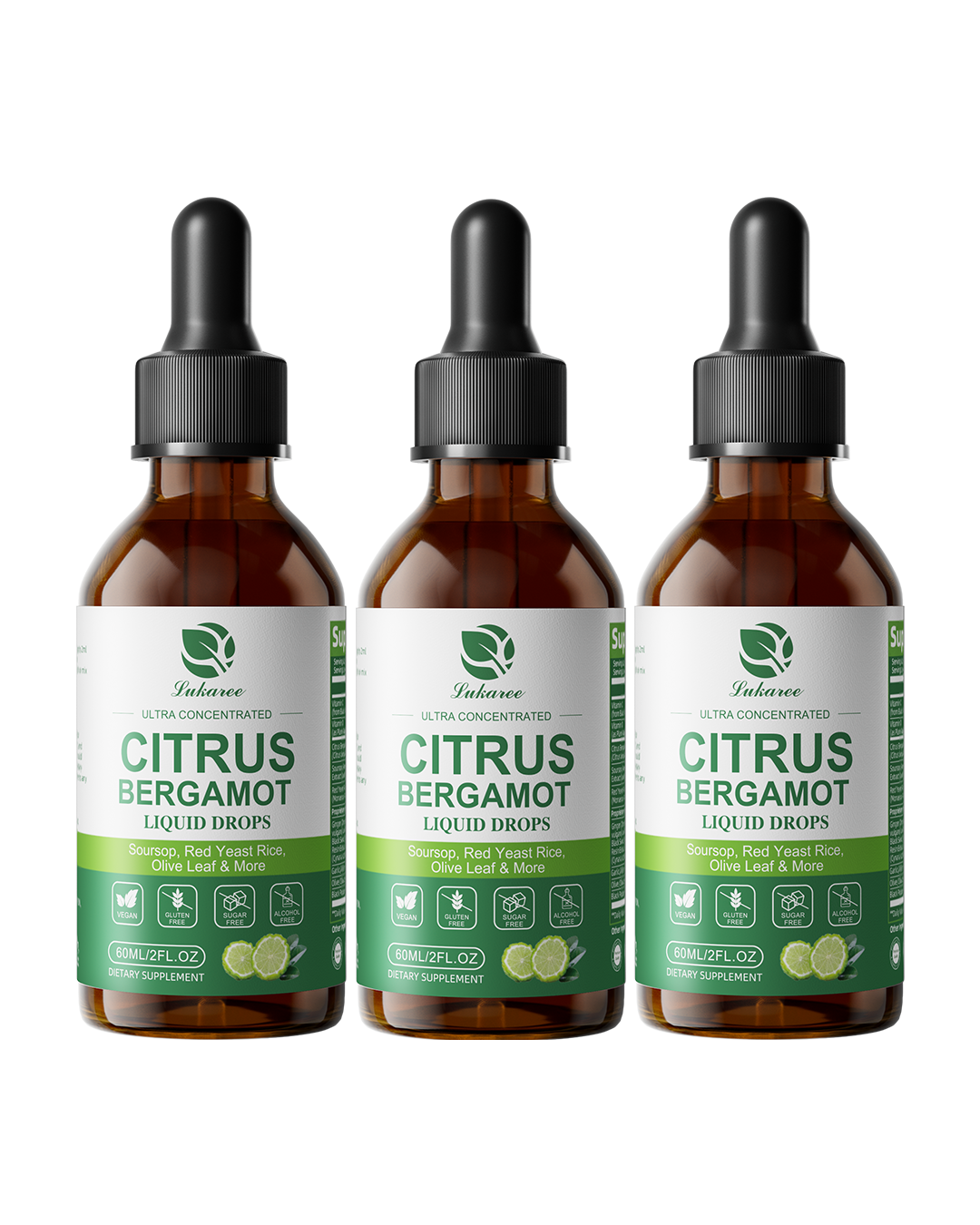 Lukaree Citrus Bergamot Liquid Drops 3-Bottle – Plant-Powered Heart & Wellness Support