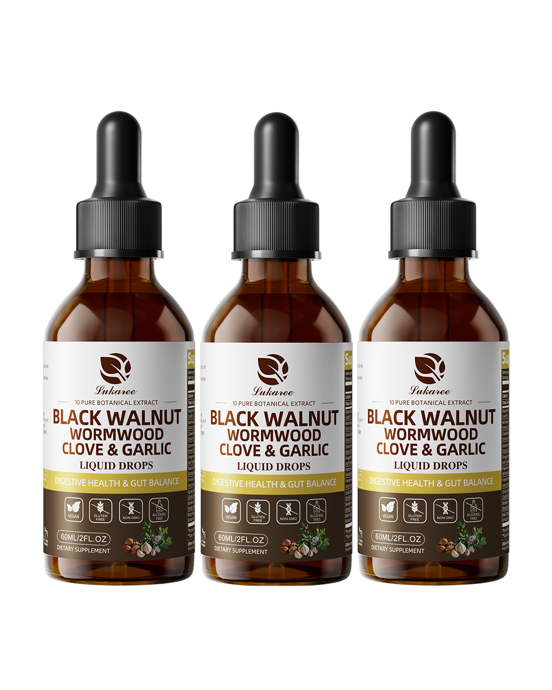 3 PACKS | Black Walnut Wormwood Tincture with Oregano Garlic & Berberine for Rapid Gut Cleanse & Digestive Health (98% Absorption)