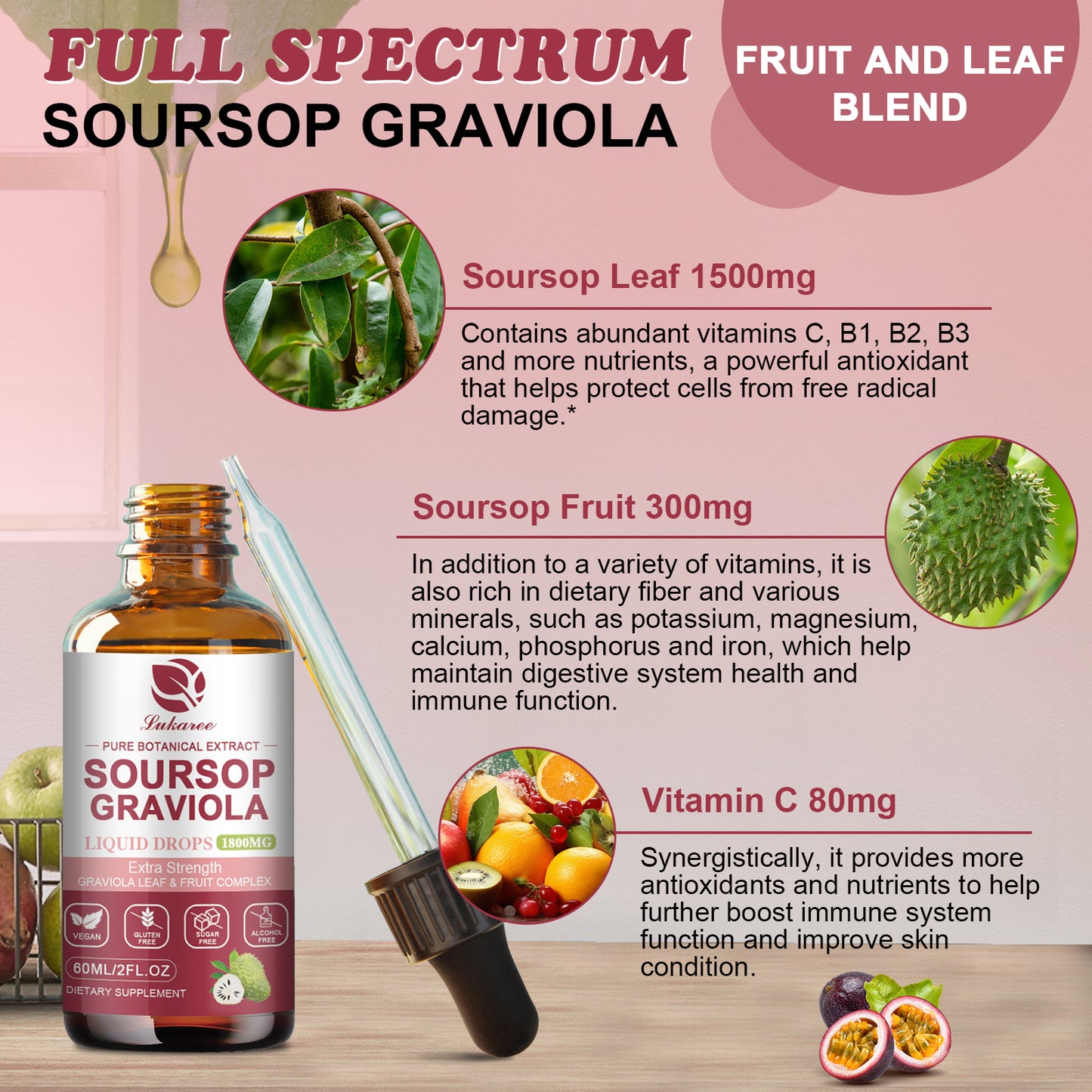 (2 Pack) Soursop Graviola Liquid Drops 1800mg, Soursop Leaf and Fruit Complex for Cell Support & Regeneration, Immune Boost, Relax, Zzz & Antioxidant - Soursop Bitters Liquid, 2 Month Supply, 2 Fl Oz