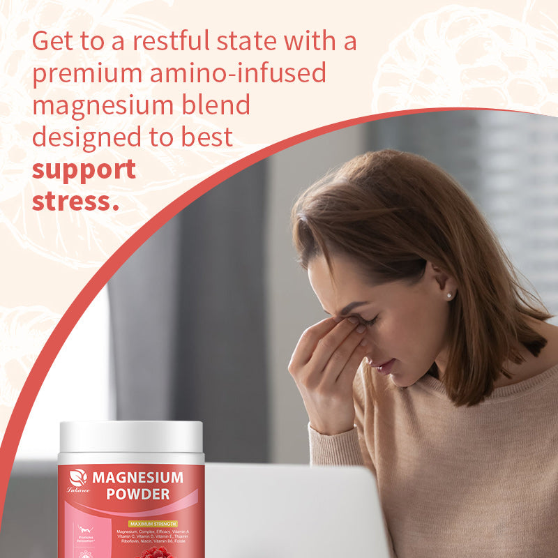 Magnesium Powder Supplement with Folate, L-Theanine, Vitamin A, C, D, E, B6 For Sleep Bone Mood Health, Stress Relief | Raspberry flavor, 4.23 Ounces