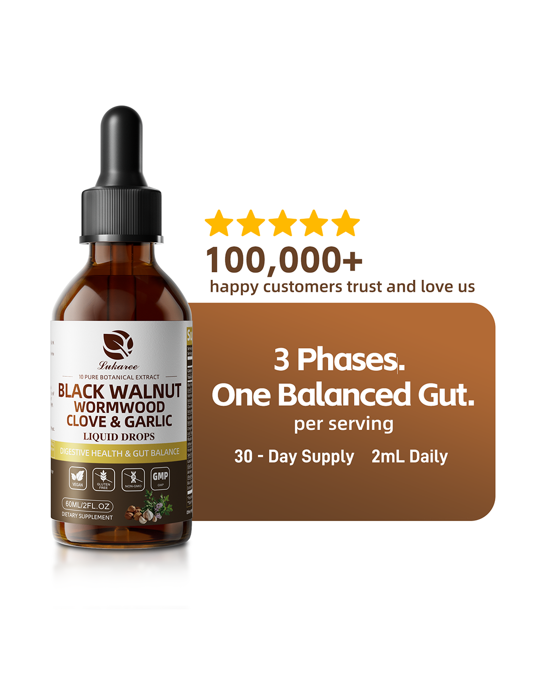 Lukaree Black Walnut Wormwood Tincture with Clove & Garlic – Natural Gut Cleanse & Digestive Support