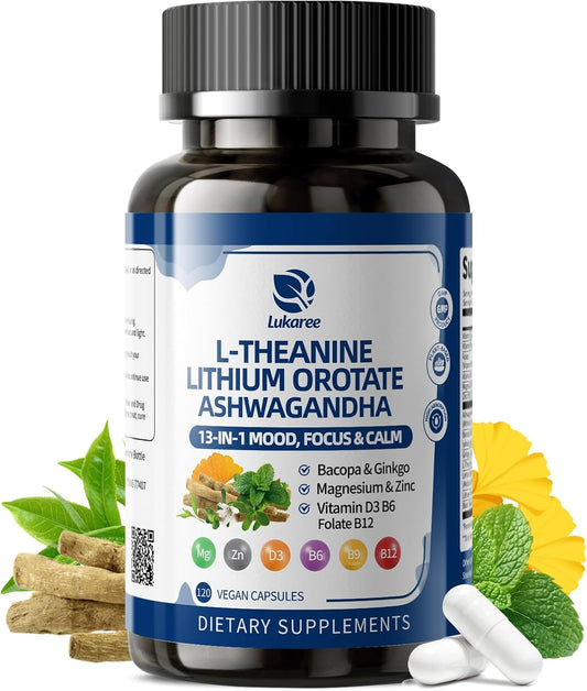 13-in-1 Lithium Orotate with Ashwagandha & L-Theanine – Mood, Calm, Sleep & Cognitive Support – 120 Vegan Capsules