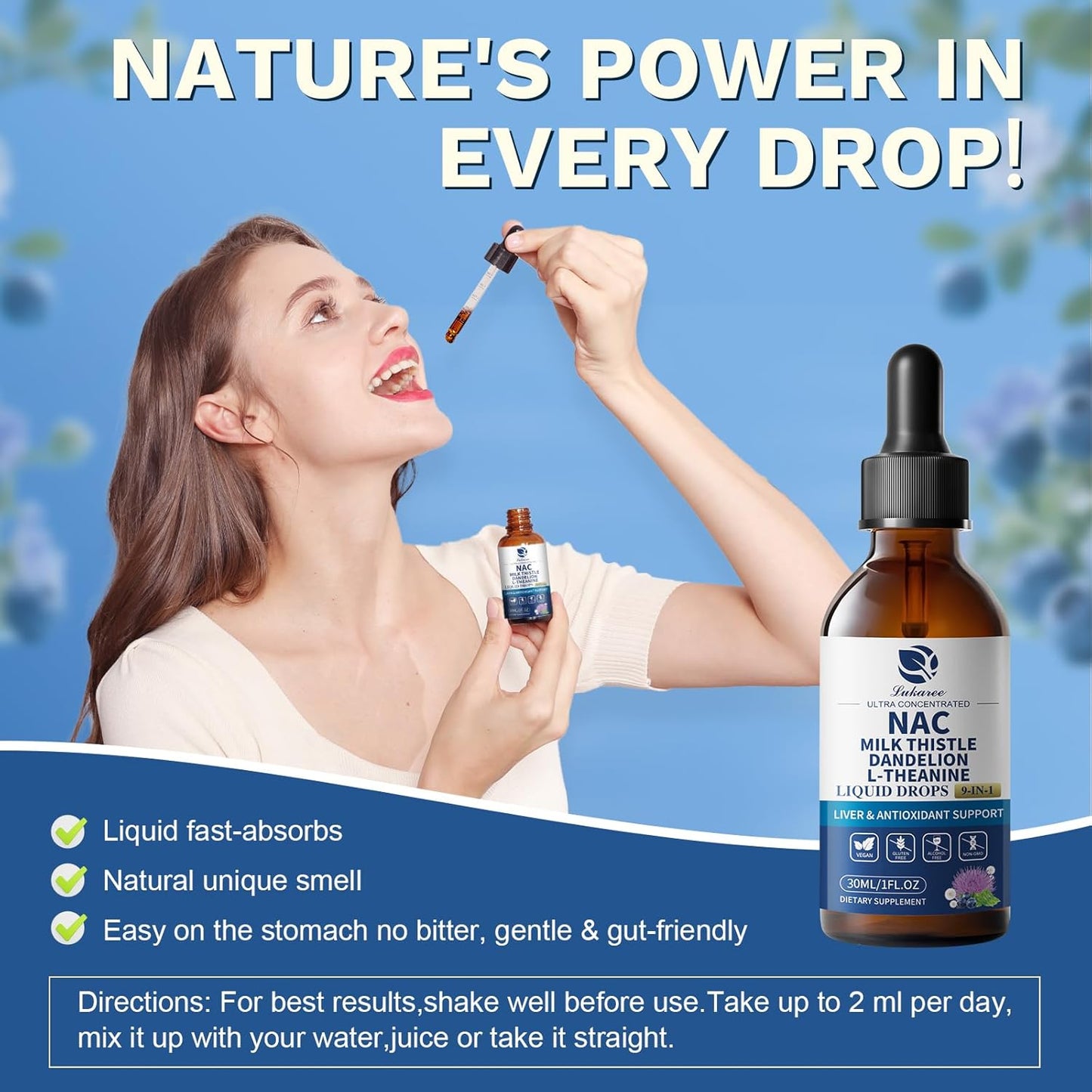 Lukaree Liposomal NAC Supplement N-Acetyl-L-Cysteine 600mg with Milk Thistle - NAC Amino Acid Drops w/Selenium for Liver & Kidney Support, Lung, Antioxidants & Immune Support- 2oz