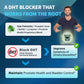 Diagram showing benefits of prostate health support, improved urination flow, and DHT blocker effects