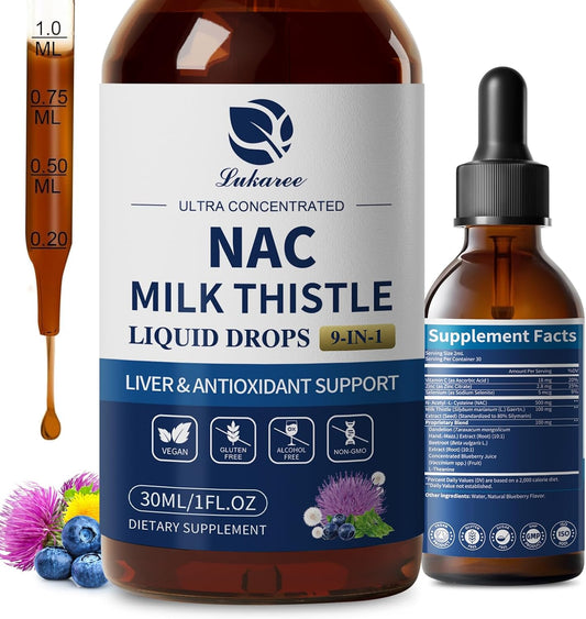 Lukaree Liposomal NAC Supplement N-Acetyl-L-Cysteine 600mg with Milk Thistle - NAC Amino Acid Drops w/Selenium for Liver & Kidney Support, Lung, Antioxidants & Immune Support- 2oz