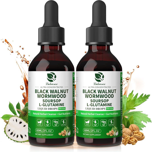 Lukaree Wormwood Black Walnut Clove Tincture – Natural Gut Cleanse Detox for Humans – Support Digestive Health with L-Glutamine Prebiotic Soursop Turmeric, 5X Absorption Vegan Gluten-Free 4 FL.OZ
