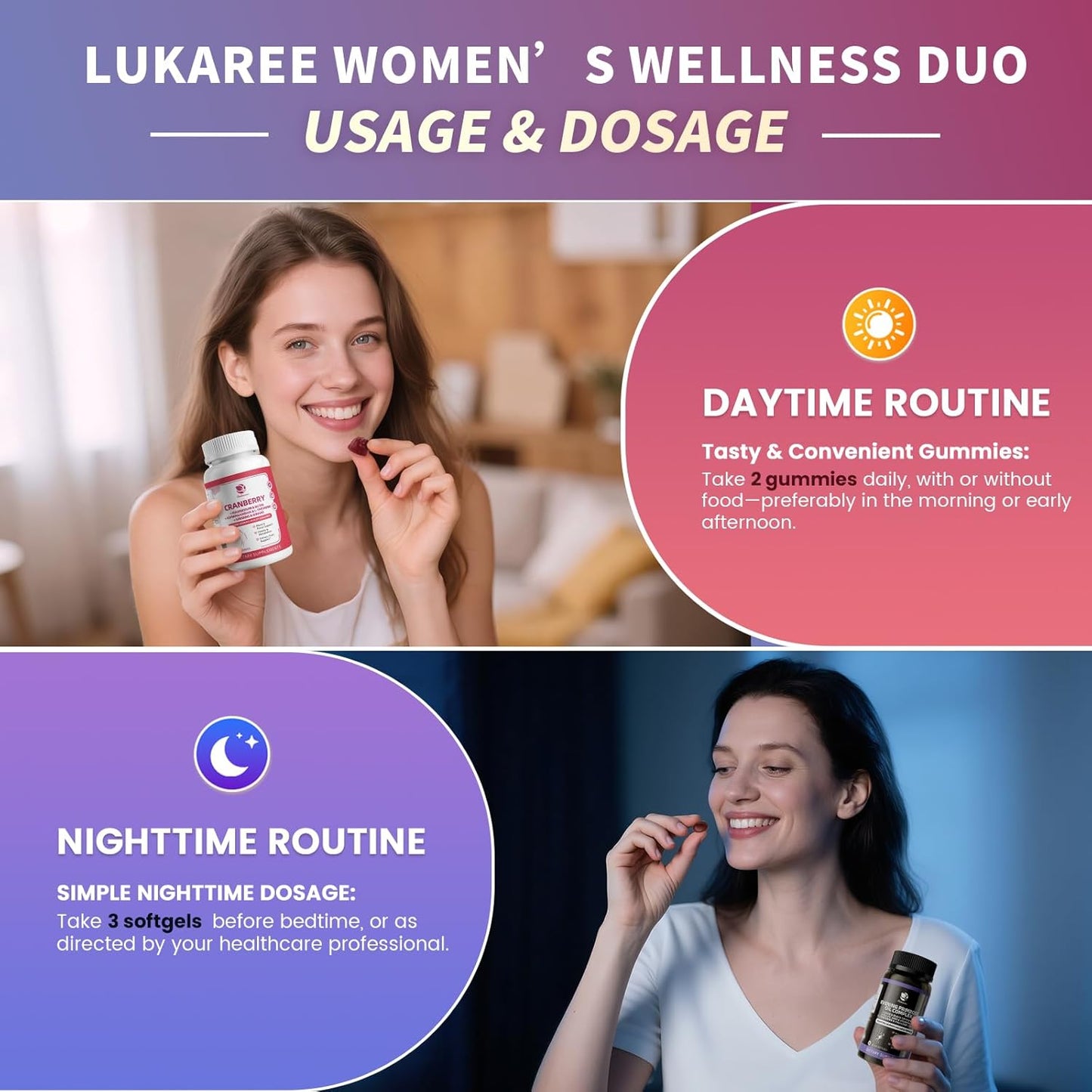 Lukaree Evening Primrose Oil & Cranberry Wellness Duo – Day & Night Female Support