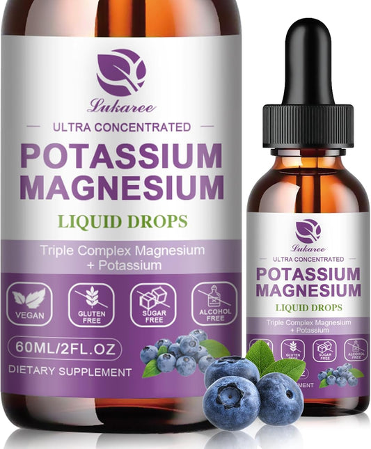 Lukaree 12-in-1 Potassium & Magnesium Liquid Drops – Triple Magnesium Glycinate, Taurate & Citrate, Potassium Citrate, Vitamins C D3 K2 B6, Calcium, Zinc, Omega-3 & Sea Moss