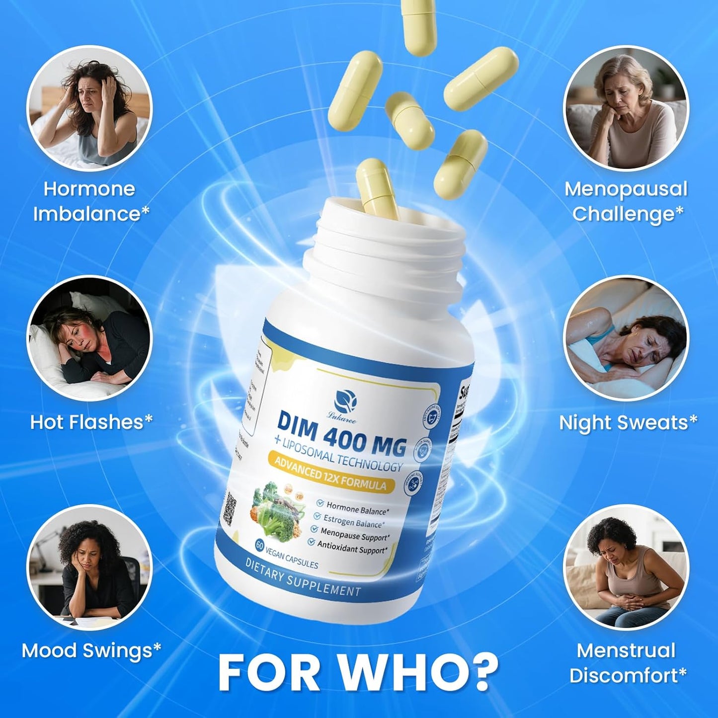 Lukaree DIM Supplement 400MG for Women, Liposomal - Estrogen Support & Antioxidant Support - with Black Cohosh, Soy Isoflavones & Alpha Lipoic Acid - Vegan, 60 Ct.