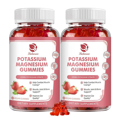 Lukaree Potassium Magnesium Gummies 60ct – 500mg Magnesium Glycinate, 200mg Potassium Citrate with Omega-3, Vitamins B6, D3, K2 & Calcium for Leg Cramp Relief, Mood Balance & Energy