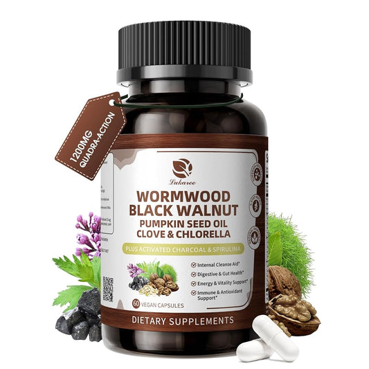 Wormwood Black Walnut Cleanse 1200mg – 16-in-1 Ultra Gut Cleanse & Detox Formula with Pumpkin Seed Oil, Clove & Activated Charcoal | 10X Concentrated, 60 Vagan Capsules