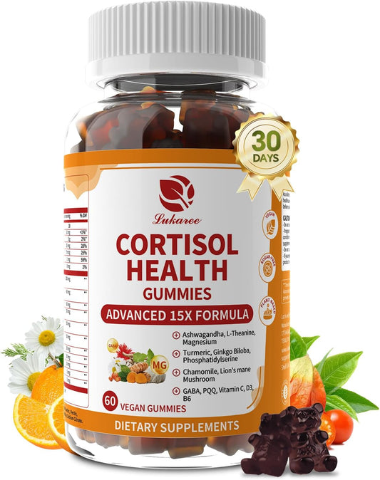 Lukaree 15-in-1 Cortisol Calm Gummies – Stress, Mood & Sleep Support | Vegan & Sugar-Free (60 Gummies)