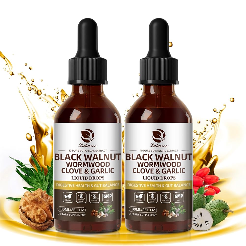 Lukaree Black Walnut Wormwood Tincture with Clove & Garlic – Natural Gut Cleanse & Digestive Support