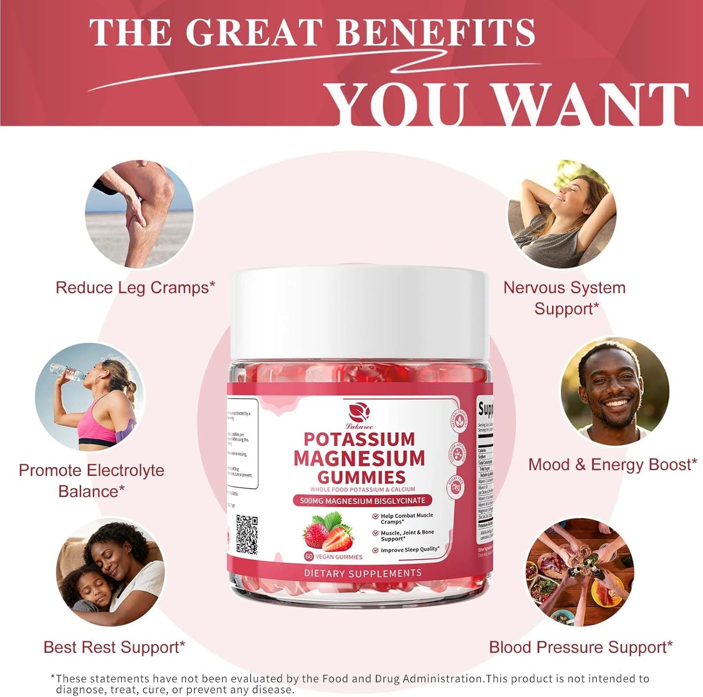 Magnesium Potassium Gummies for Sleep, Muscle Relaxation – 120 Gummies