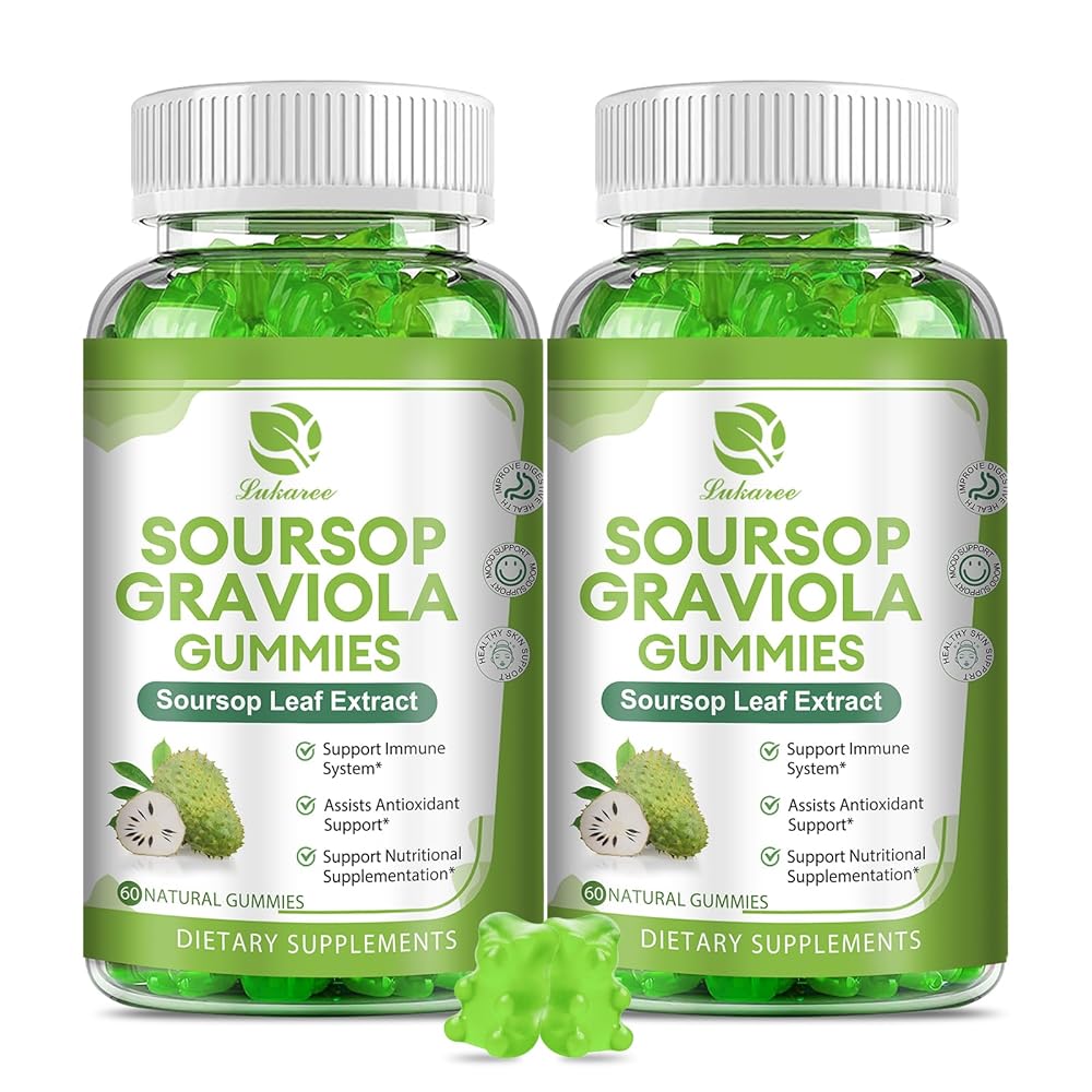 (2 Packs) Soursop Graviola Gummies - Soursop Leaves Extract w/Vitamin C, Zinc & Whole Natural Food for Immunity, Liver, Sleep & Antioxidant, Gluten Free, Vegan, 120 Gummies