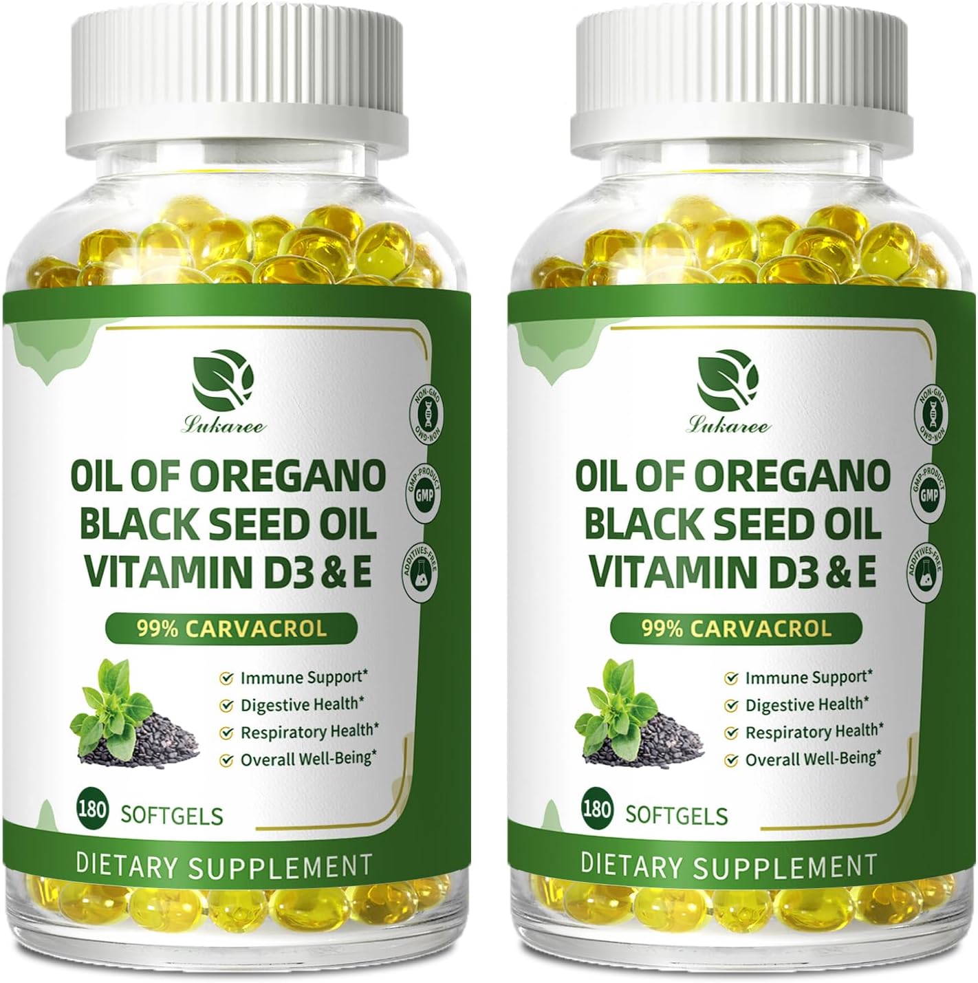 Oregano Oil Capsules – 99% Carvacrol, 5-in-1 with Black Seed Oil, Vitamins D3 & E, Black Pepper | Immune, Respiratory & Digestive Support | 180 Softgels