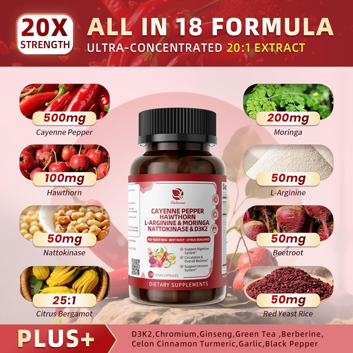 Supplement facts label – 18-in-1 cayenne blend nutrition