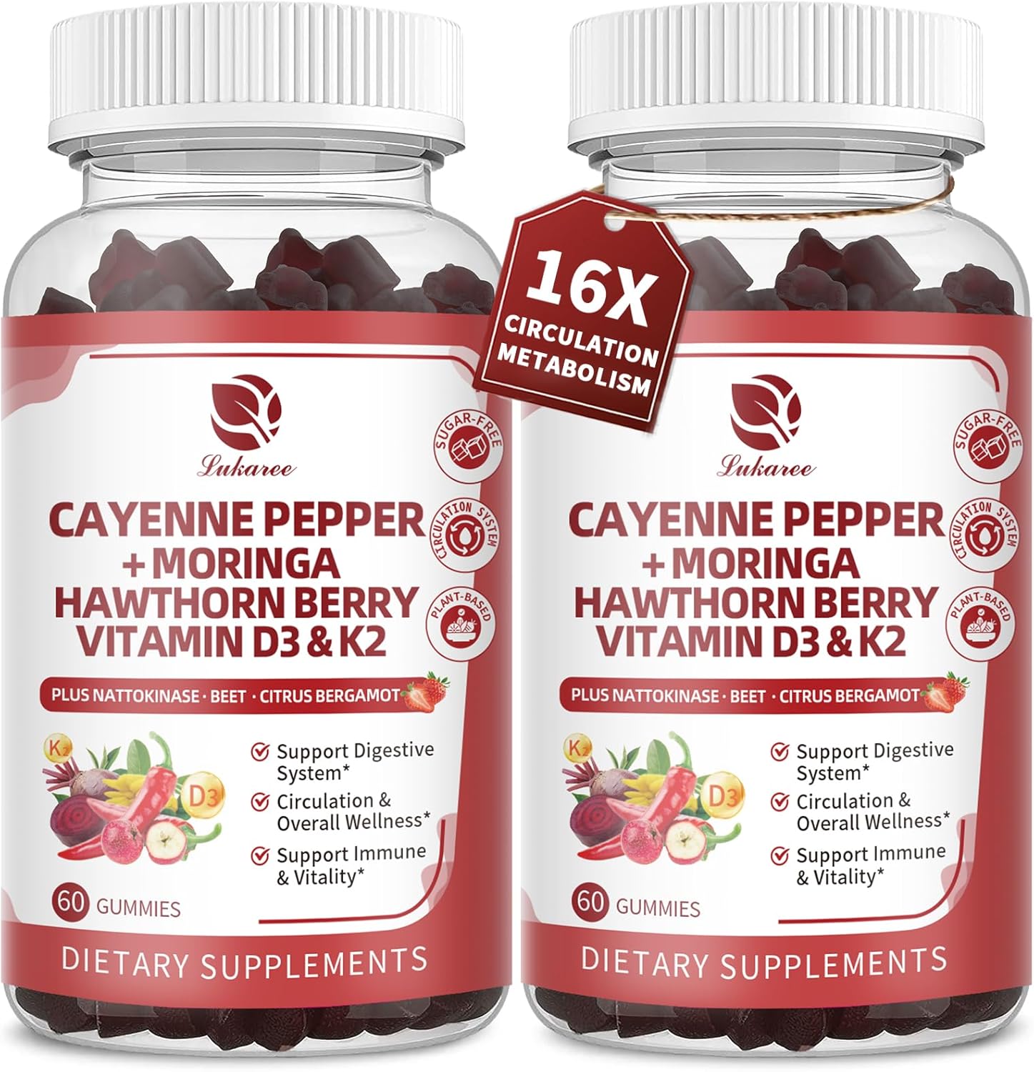 Lukaree 16-in-1 Cayenne Pepper Gummies Sugar-Free Capsaicin Complex for Circulation & Wellness Support