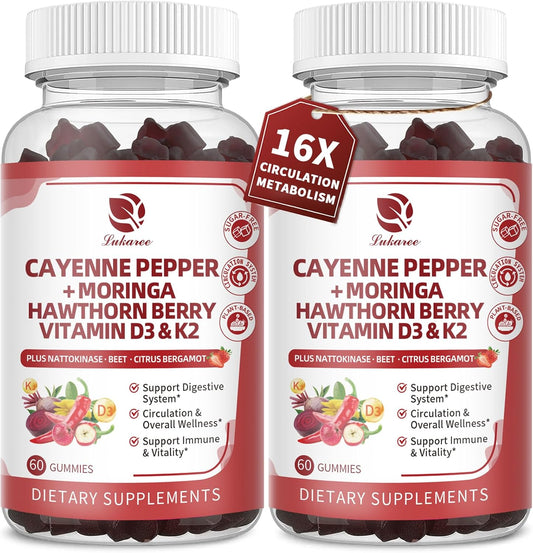 Lukaree 16-in-1 Cayenne Pepper Gummies Sugar-Free Capsaicin Complex for Circulation & Wellness Support
