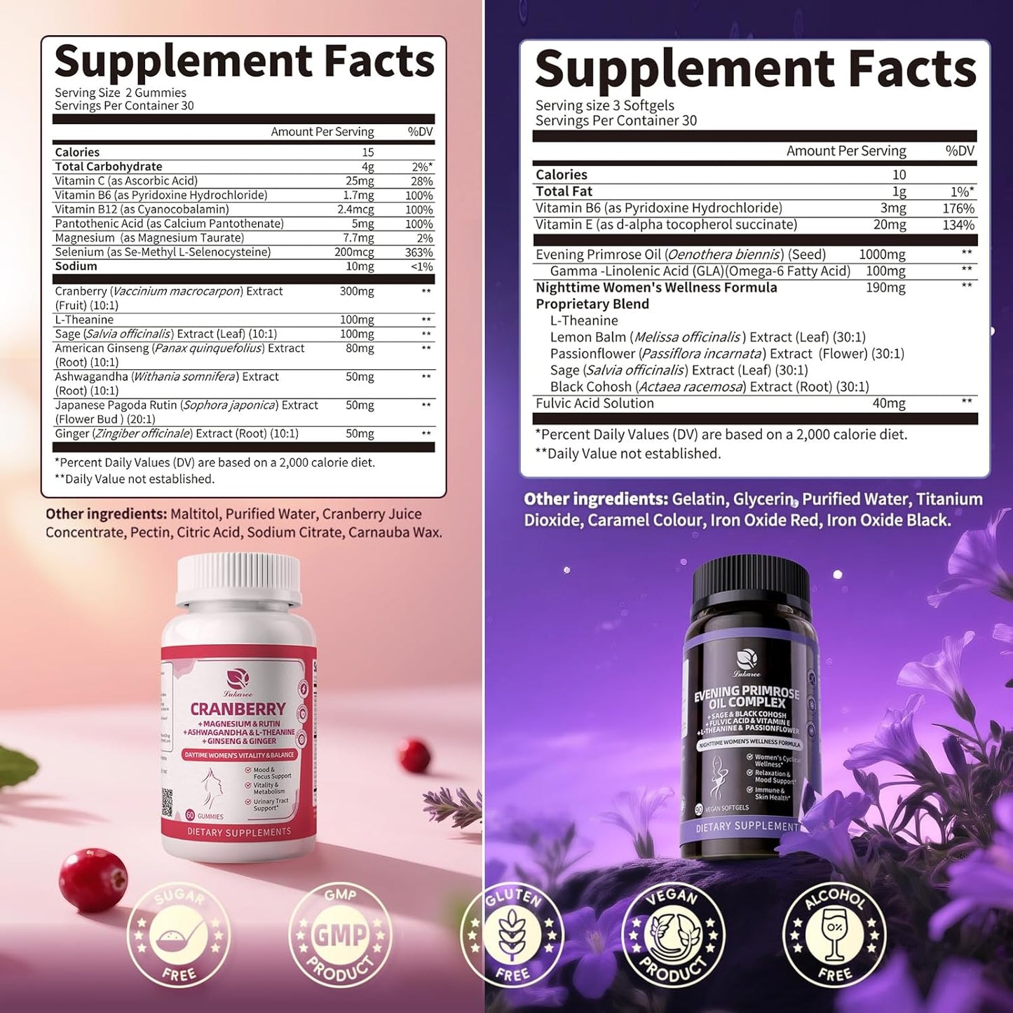 Lukaree Evening Primrose Oil & Cranberry Wellness Duo – Day & Night Female Support