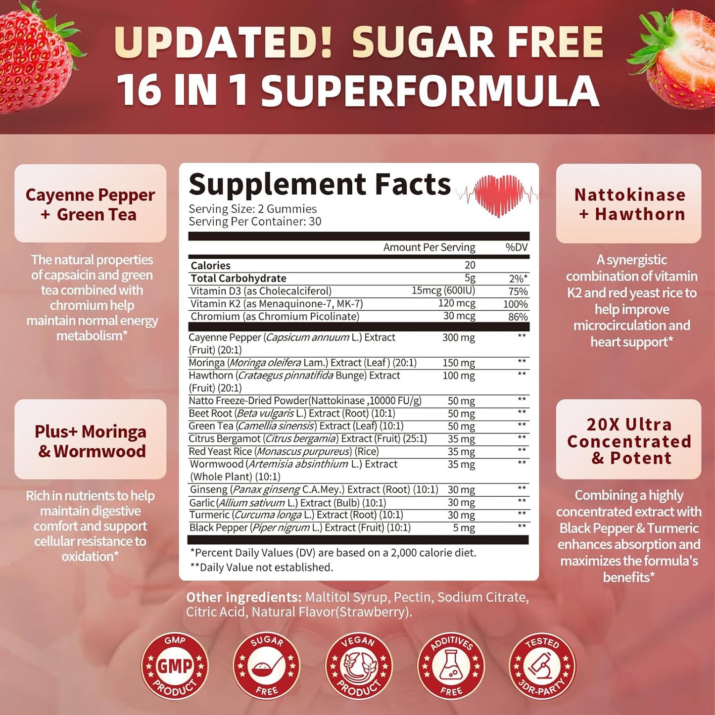 Cayenne Pepper Gummies with Moringa, Hawthorn, Beet Root and Wormwood – Vegan Supplement