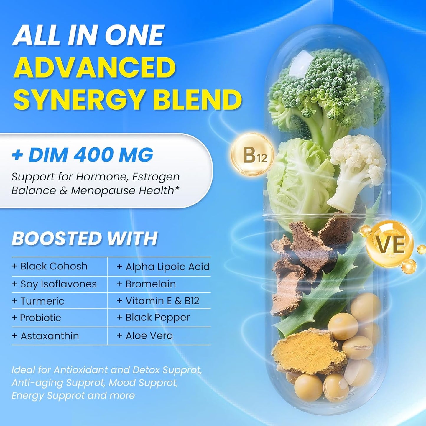 Lukaree DIM Supplement 400MG for Women, Liposomal - Estrogen Support & Antioxidant Support - with Black Cohosh, Soy Isoflavones & Alpha Lipoic Acid - Vegan, 60 Ct.