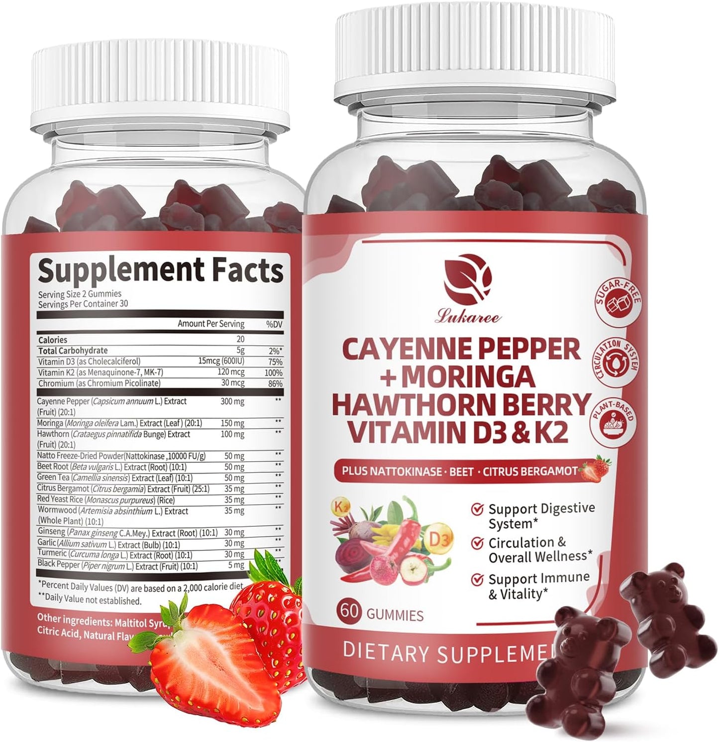 (2 Packs) 16-in-1 Cayenne Pepper Gummies – Sugar-Free Formula, 20x Capsaicin Complex with Moringa, Hawthorn, Beet Root, Wormwood &amp; Citrus Bergamot – 60 CT