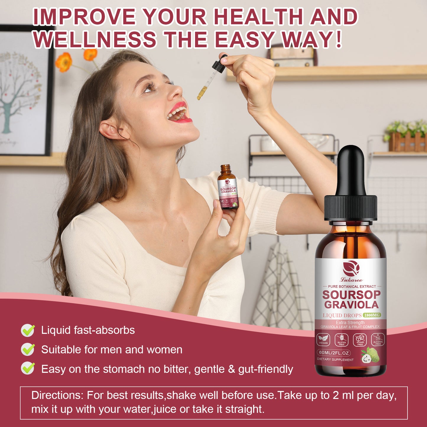 (2 Pack) Soursop Graviola Liquid Drops 1800mg, Soursop Leaf and Fruit Complex for Cell Support & Regeneration, Immune Boost, Relax, Zzz & Antioxidant - Soursop Bitters Liquid, 2 Month Supply, 2 Fl Oz
