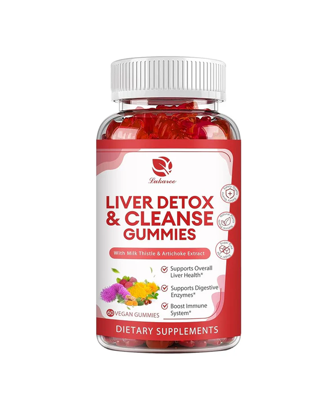 Lukaree Liver Cleanse Detox & Repair Gummies (60 ct) – Herbal Liver Support with Milk Thistle Silymarin, Dandelion, Artichoke & Elderberry, Sugar-Free Vegan Formula